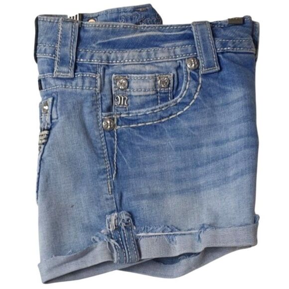 Miss Me Womens Denim Shorts 28" Wing Embroidery Bling Cut Off Style Shorties Y2K - Picture 3 of 8